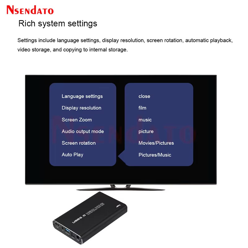 4K Full HD H.265 MKV USD3.0 HDD Media Player Center with Auto Play For USB OTG S