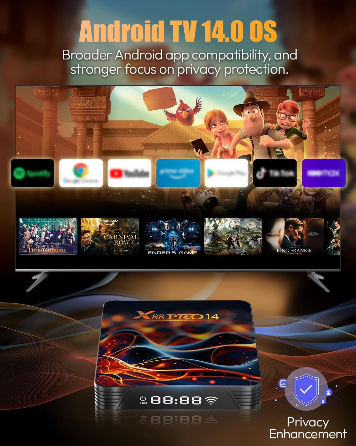 Android TV Box 2026, Android 14 TV Box 2GB 16GB Support 4K 6K 8K Wifi 6, Smart B