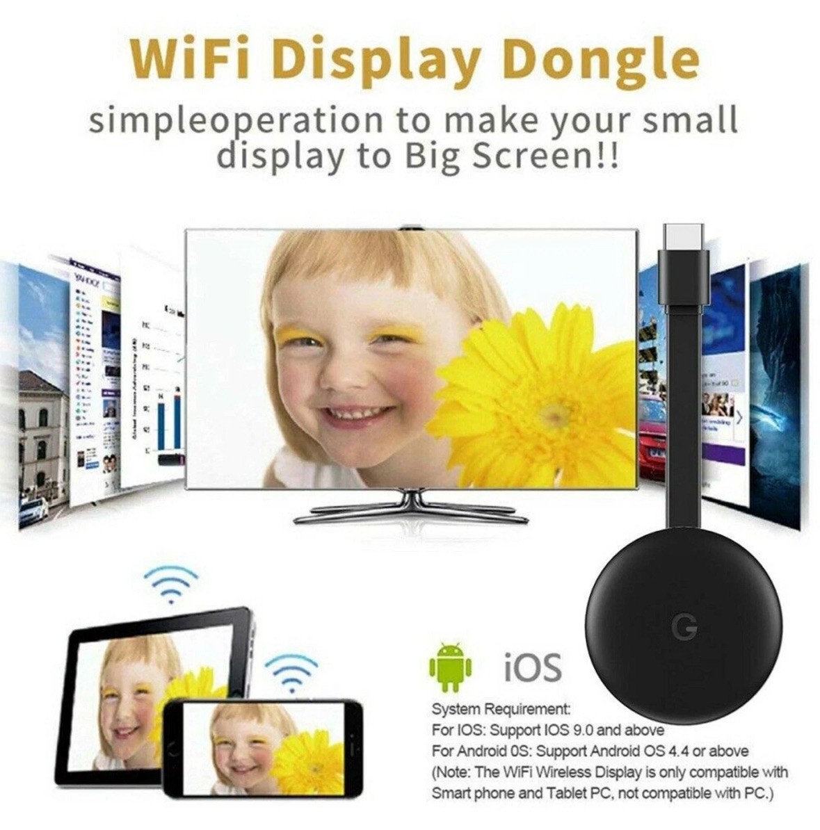 3X Miracast HD 1080p Wireless Receiver HDMI Airplay DLNA WiFi Display TV Dongle