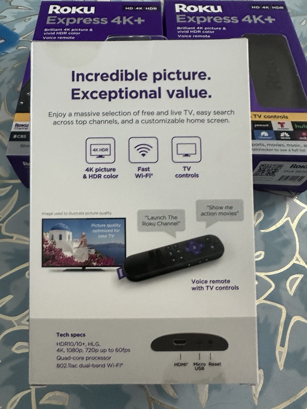 Roku Express 4K+ Streaming Media Player Power Adapter HDM HDMI Cable Remote