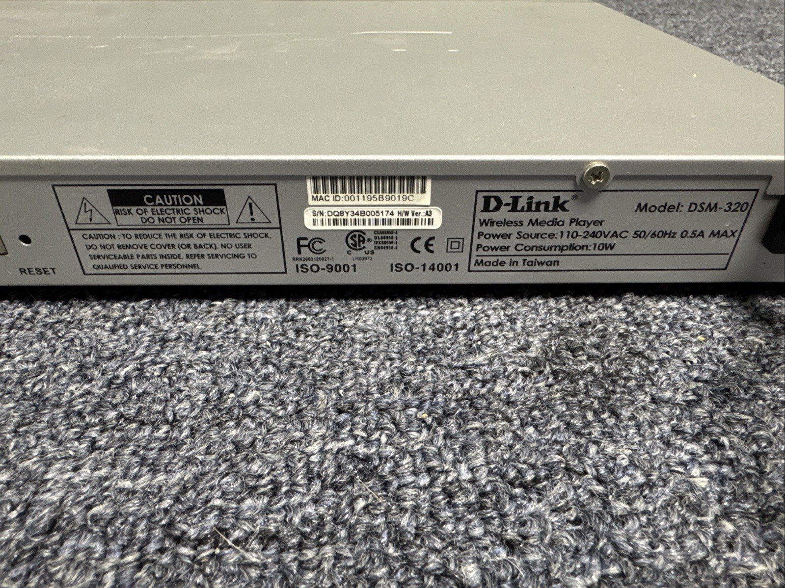 D-Link DSM-320 Media Player Wireless Digital Media Streamer No Antenna