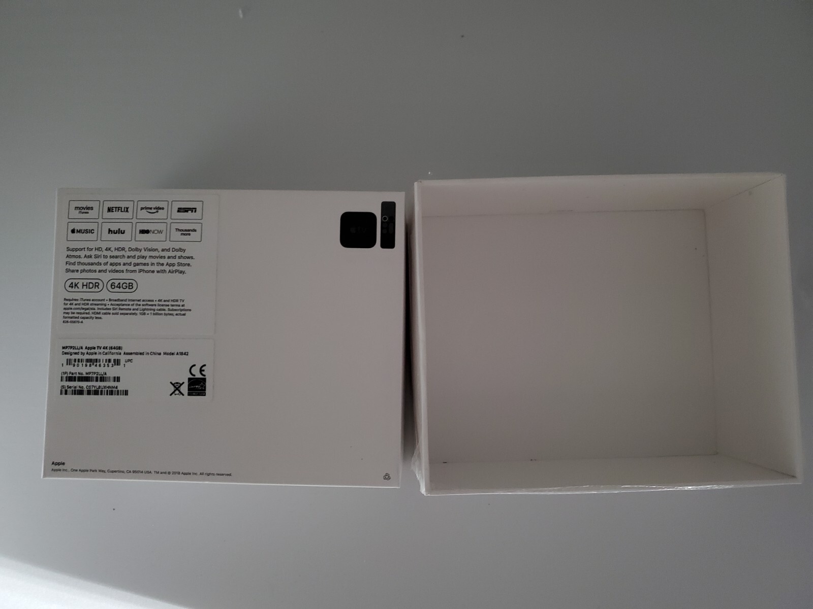 BOX ONLY Apple TV 5th Gen 4K HDR 64GB Black MP7P2LL/A A1842 Replacement box