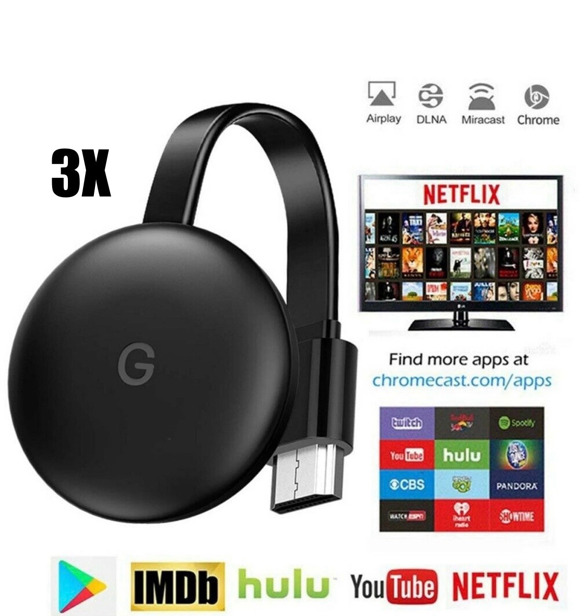 3X Miracast HD 1080p Wireless Receiver HDMI Airplay DLNA WiFi Display TV Dongle