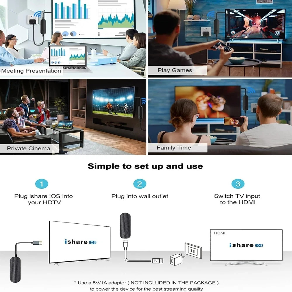 iShare iOS Wireless HDMI Display Adapter for iPhone, Streaming Mirroring Devi…