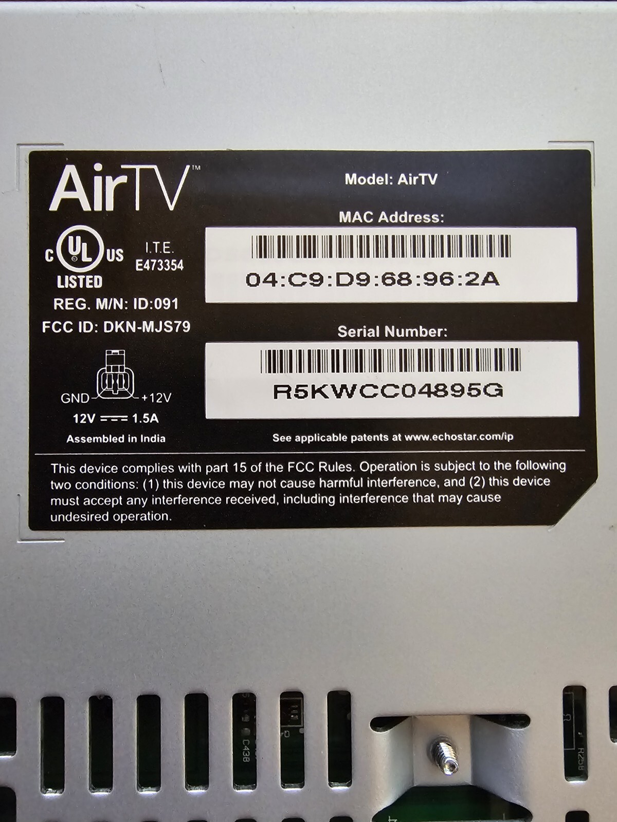 Sling Media AirTV Black Dual Tuner Local Channels Streamer for Sling w/AC Adapte