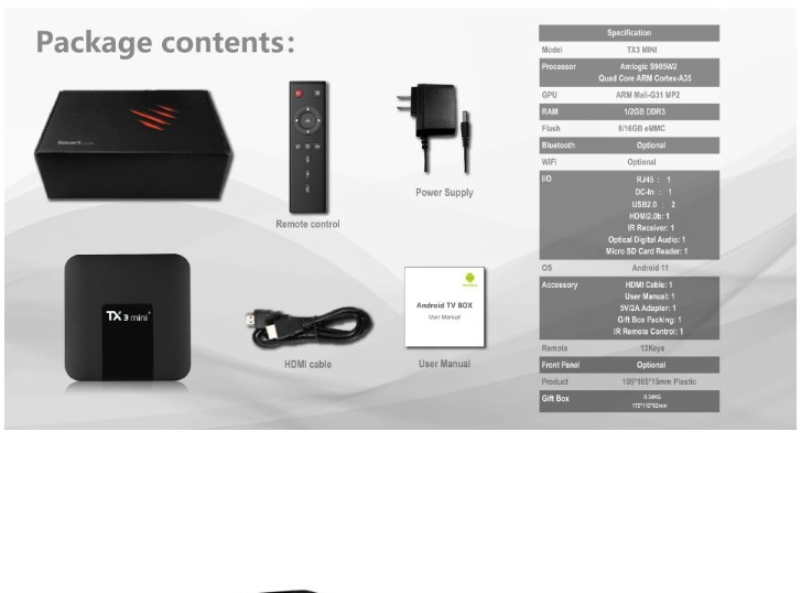 TX3 Mini S905W2 Android 4K SMART TV Box Media Quad-Core 2GB/16GB Dual Band WiFi