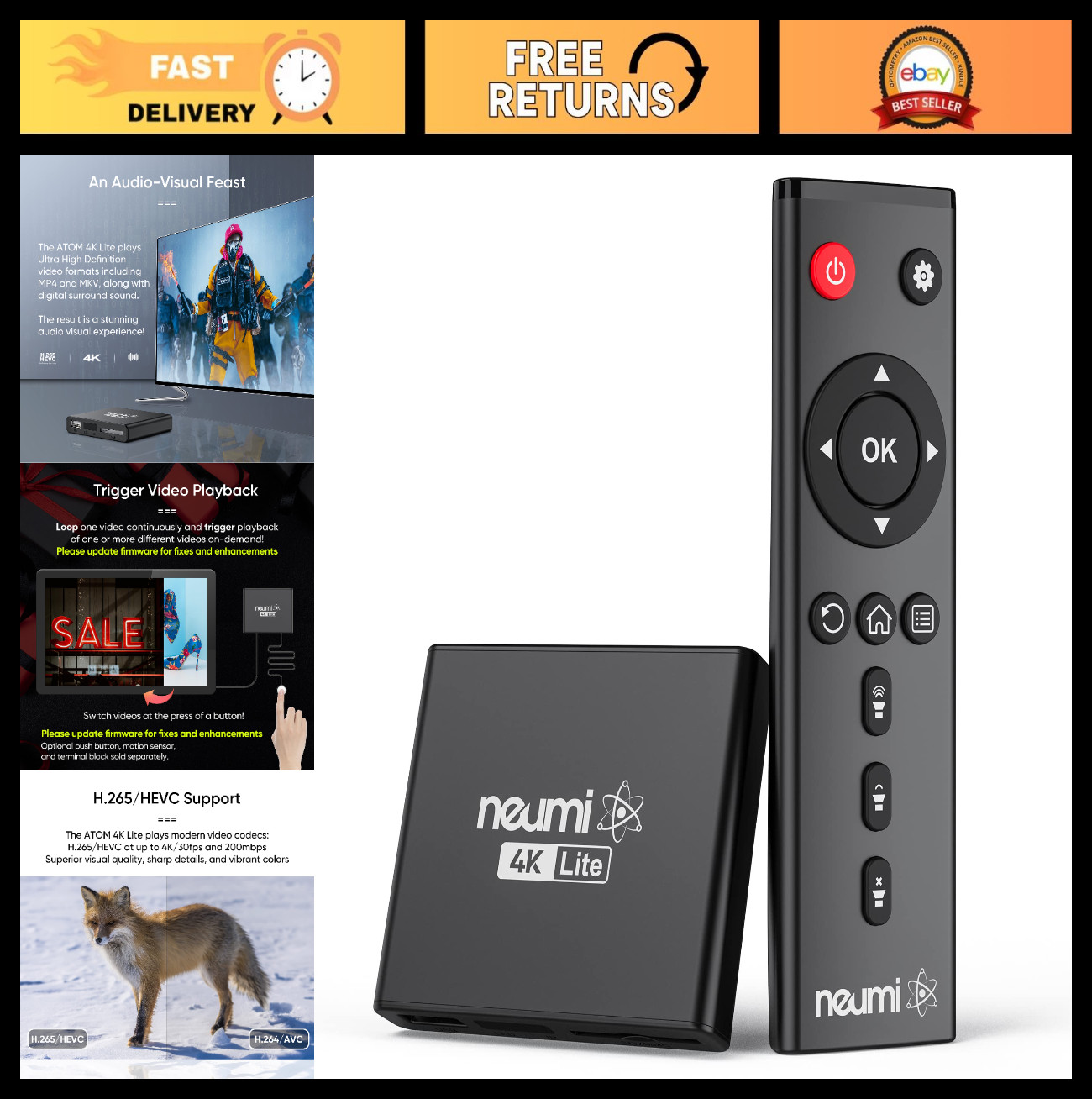 4K Ultra HD Digital Media Player for USB & SD Cards – Plays HEVC/H.265, HDMI, AV
