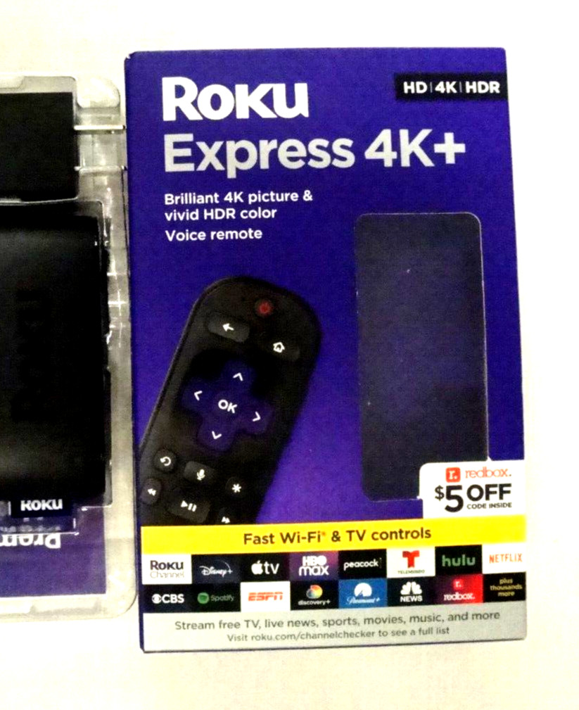 Roku Express 4K+ Streaming Media Player -HD/4K/HDR W/ Voice Remote New Sealed