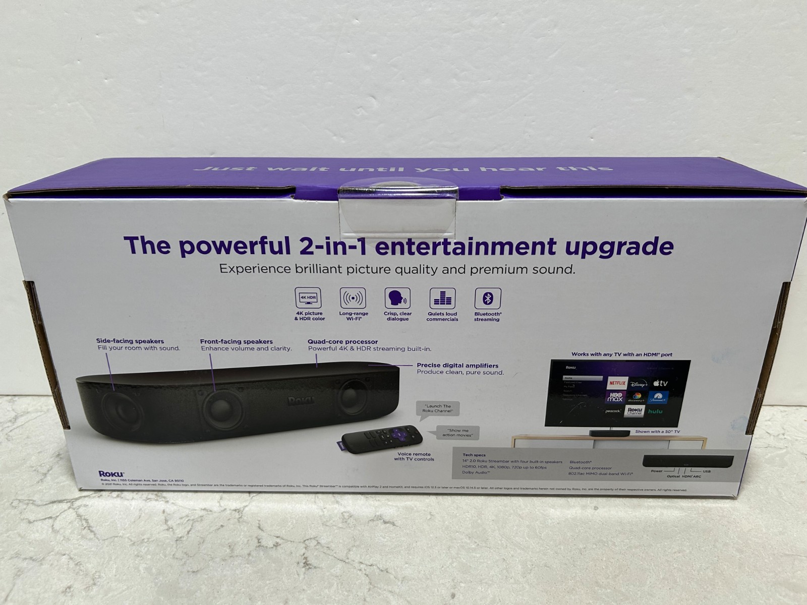 Roku Streambar 4K HDR Dolby Audio Voice Remote Bluetooth Black