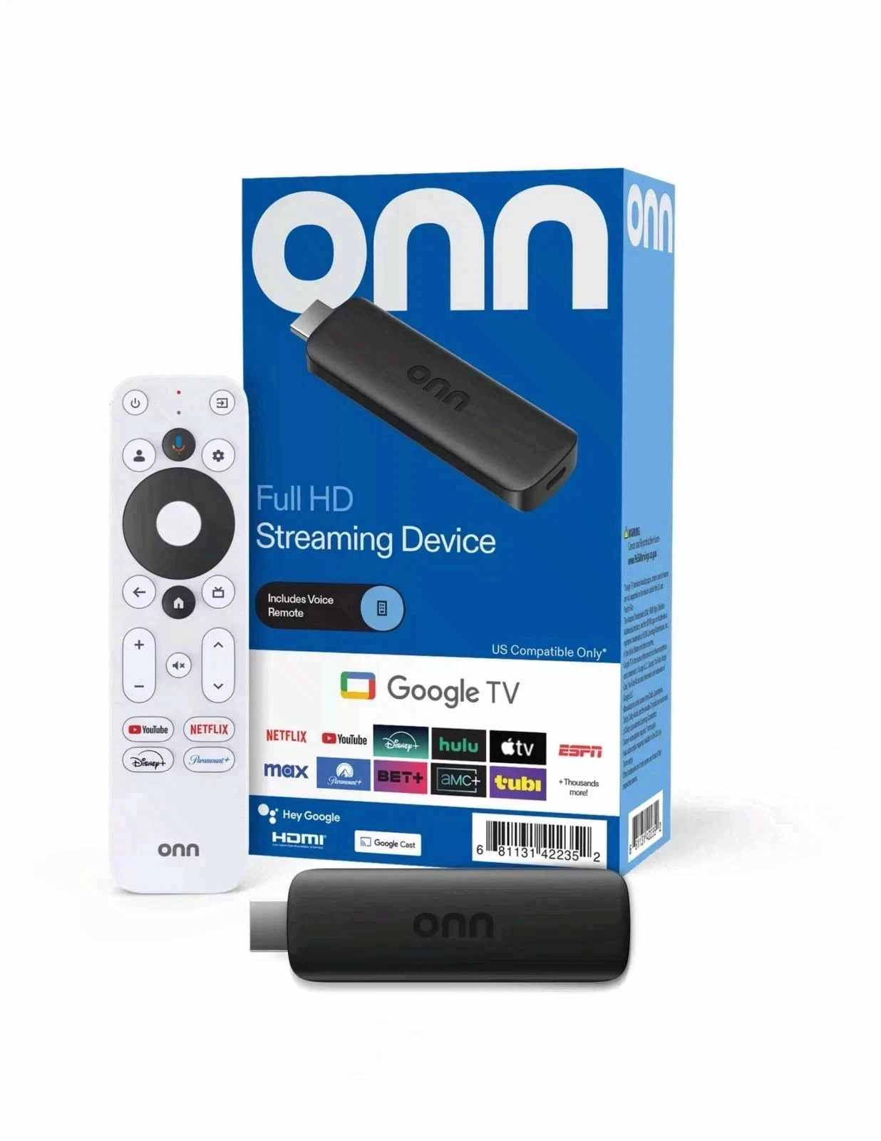 onn Full HD Streaming Device, Google TV – Fast Streaming, 8GB Storage, 1.5GB RAM