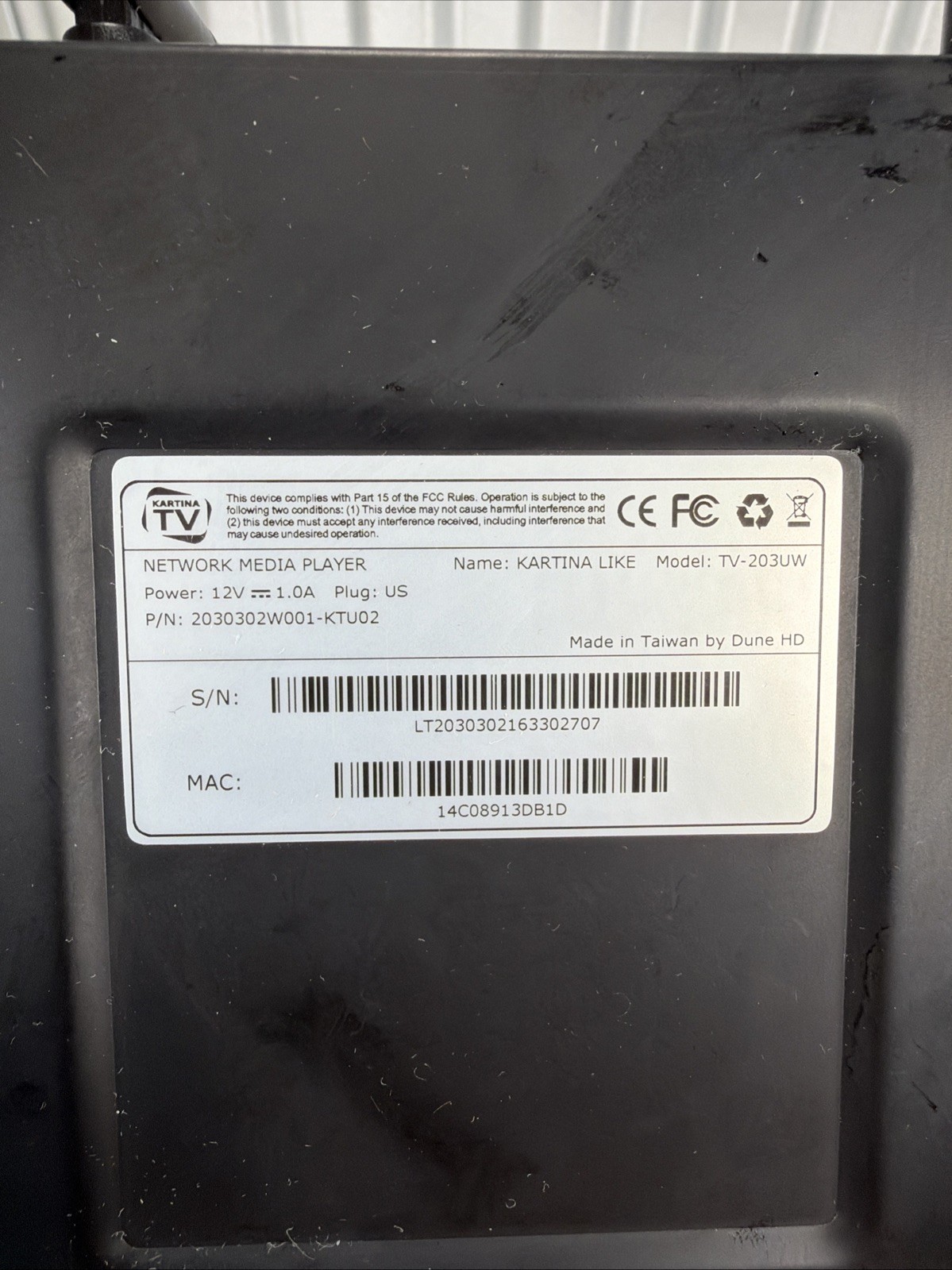 Kartina TV Receiver HD Media Player Model TV-203UW – No Remote