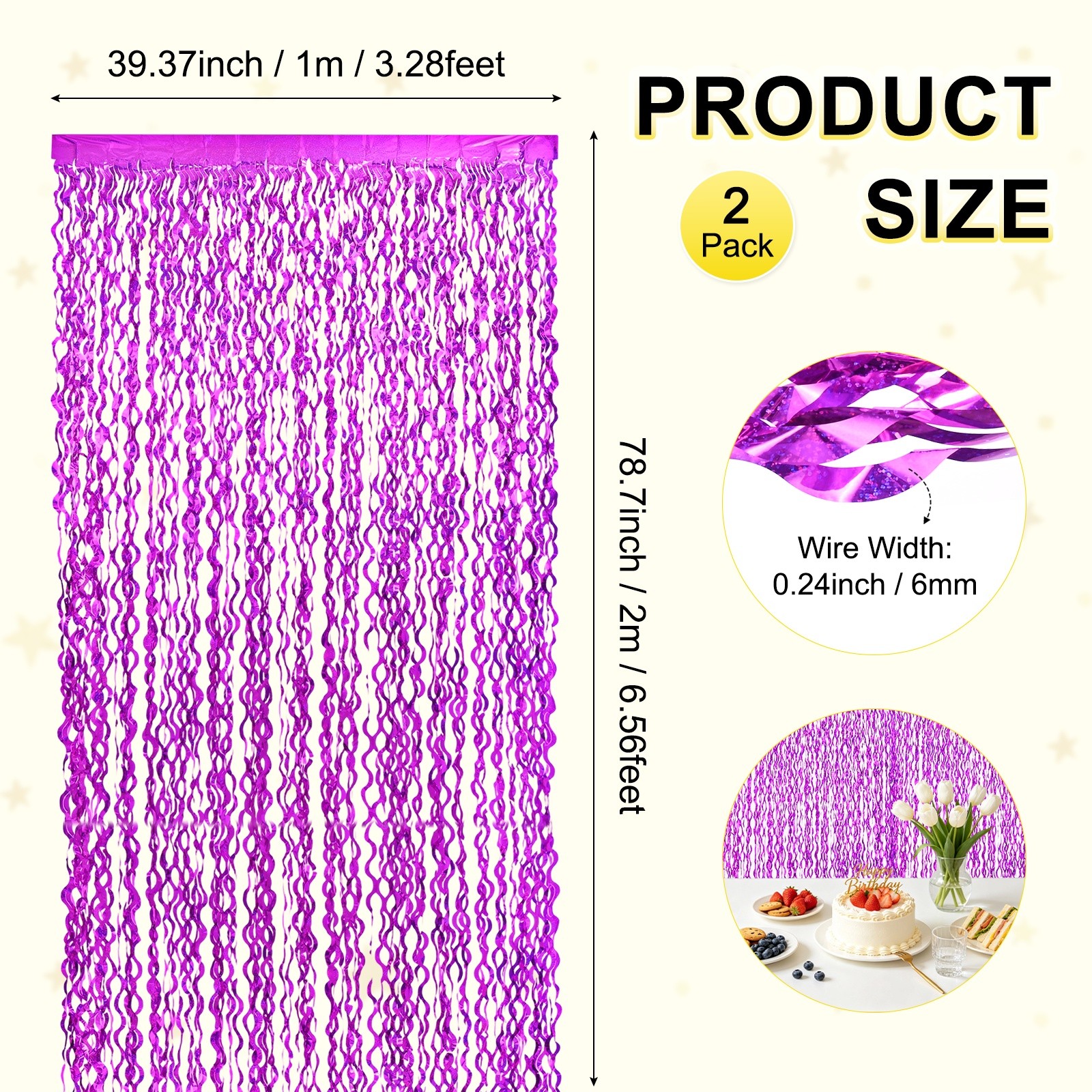 2Pcs Shiny Wave Tinsel Foil Fringe Curtain 3.3×6.6 ft for Anniversary Rose Red