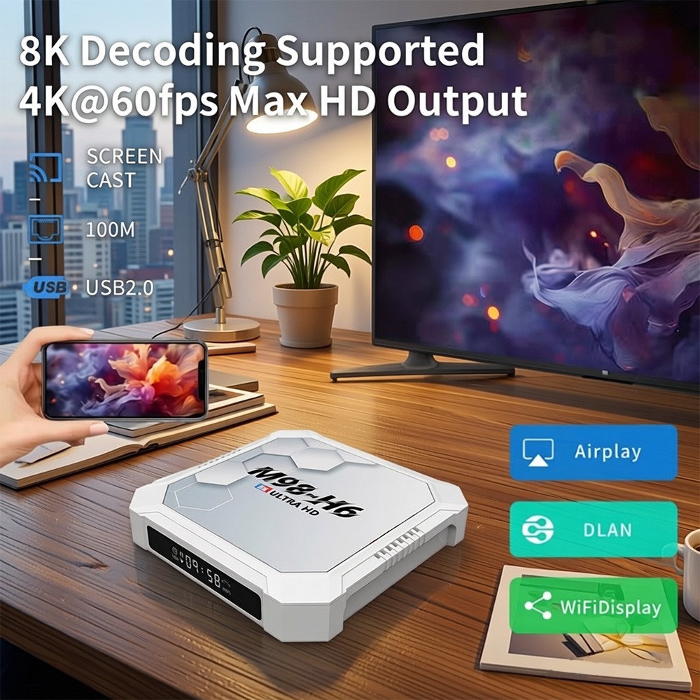 M98-H6 Android14 TV Box Allwinner H618 8K Ultra HD WiFi Streaming Media Player
