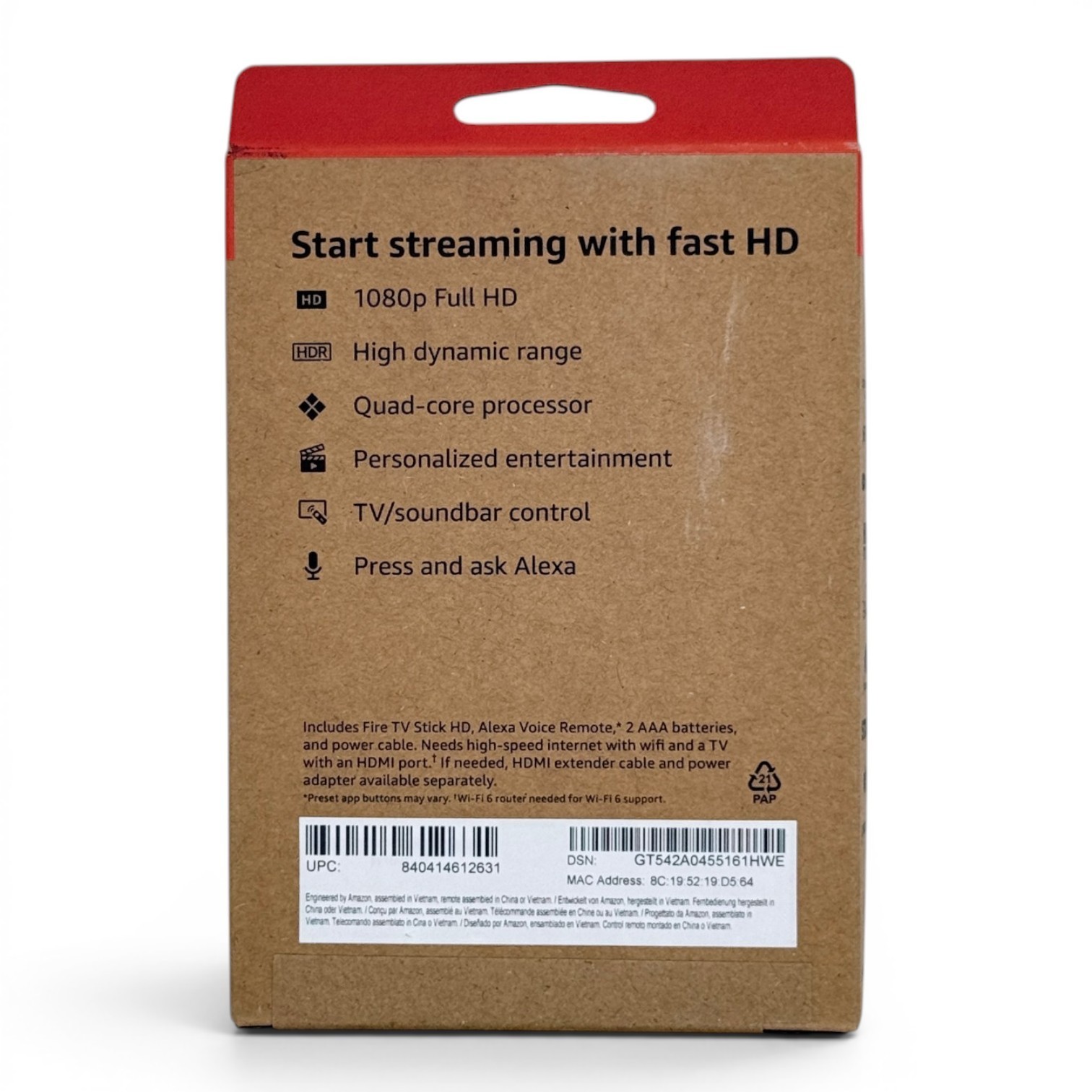 Amazon Fire TV Stick HD 8GB Wi-Fi 6 1080p Streaming Device Alexa Remote