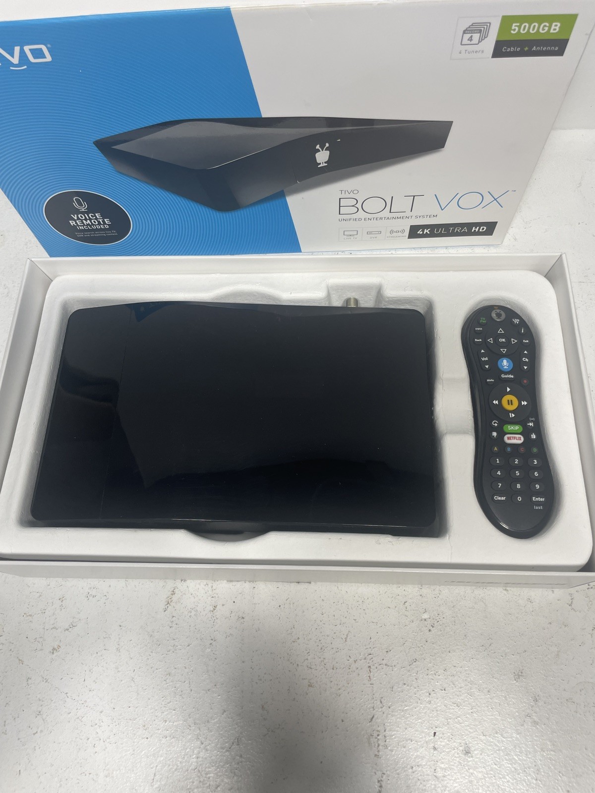 TiVO Bolt Vox 500GB with Voice Remote TCD849500V Streaming Live TV Netflix