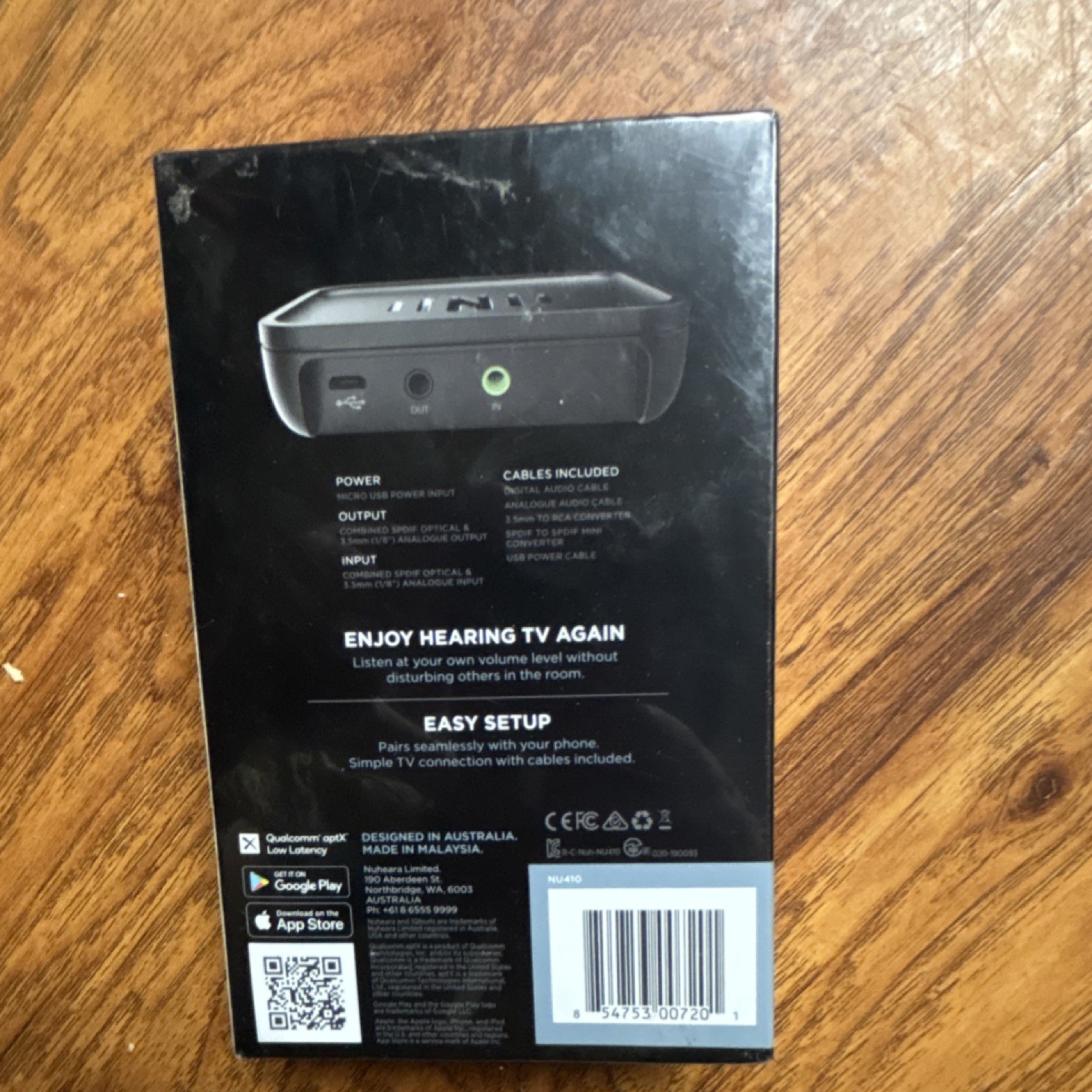 Nuheara IQstream TV Wireless Streamer, Clearer Audio, USB, Optical, 3.5mm