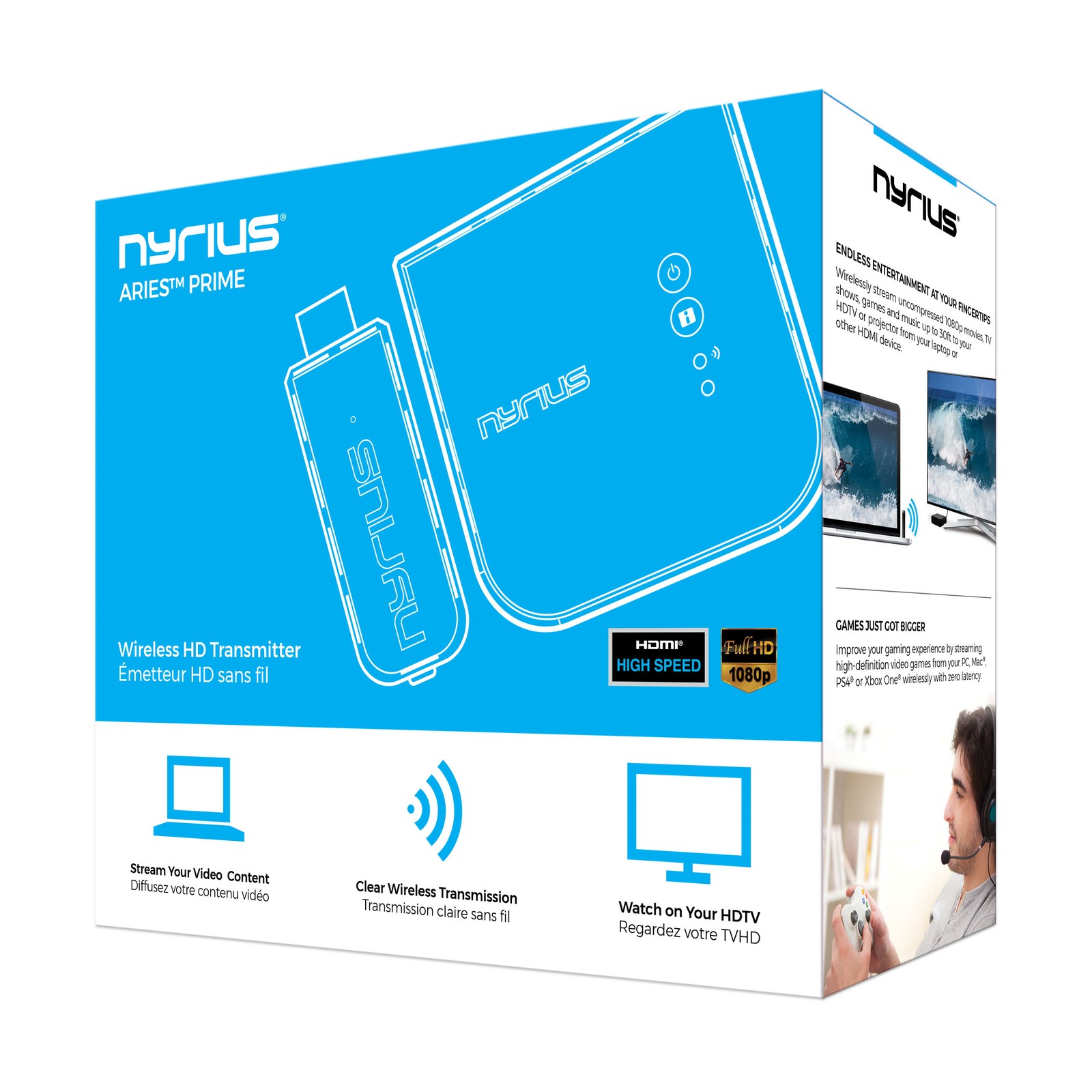 Nyrius Wireless Video HDMI Transmitter & Receiver with BONUS HDMI Cable