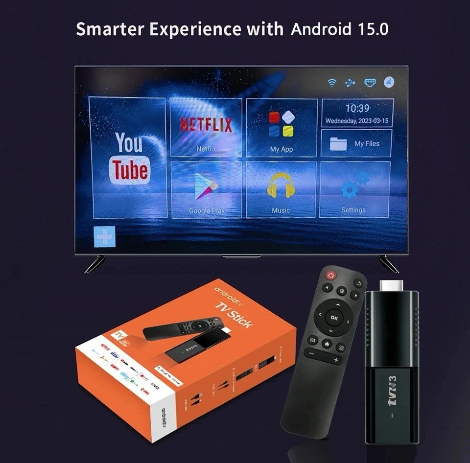 TVR3 Andriod TV Stick 8GB+128 Media Player Smart 4K TV Stick, HD2.0, Wifi