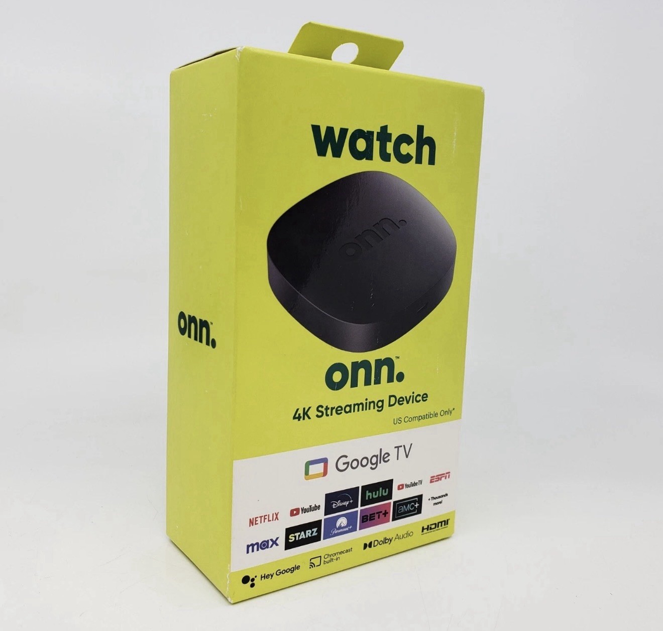 Onn. Google TV 4K Streaming Device Media Player with Remote – NEW SEALED
