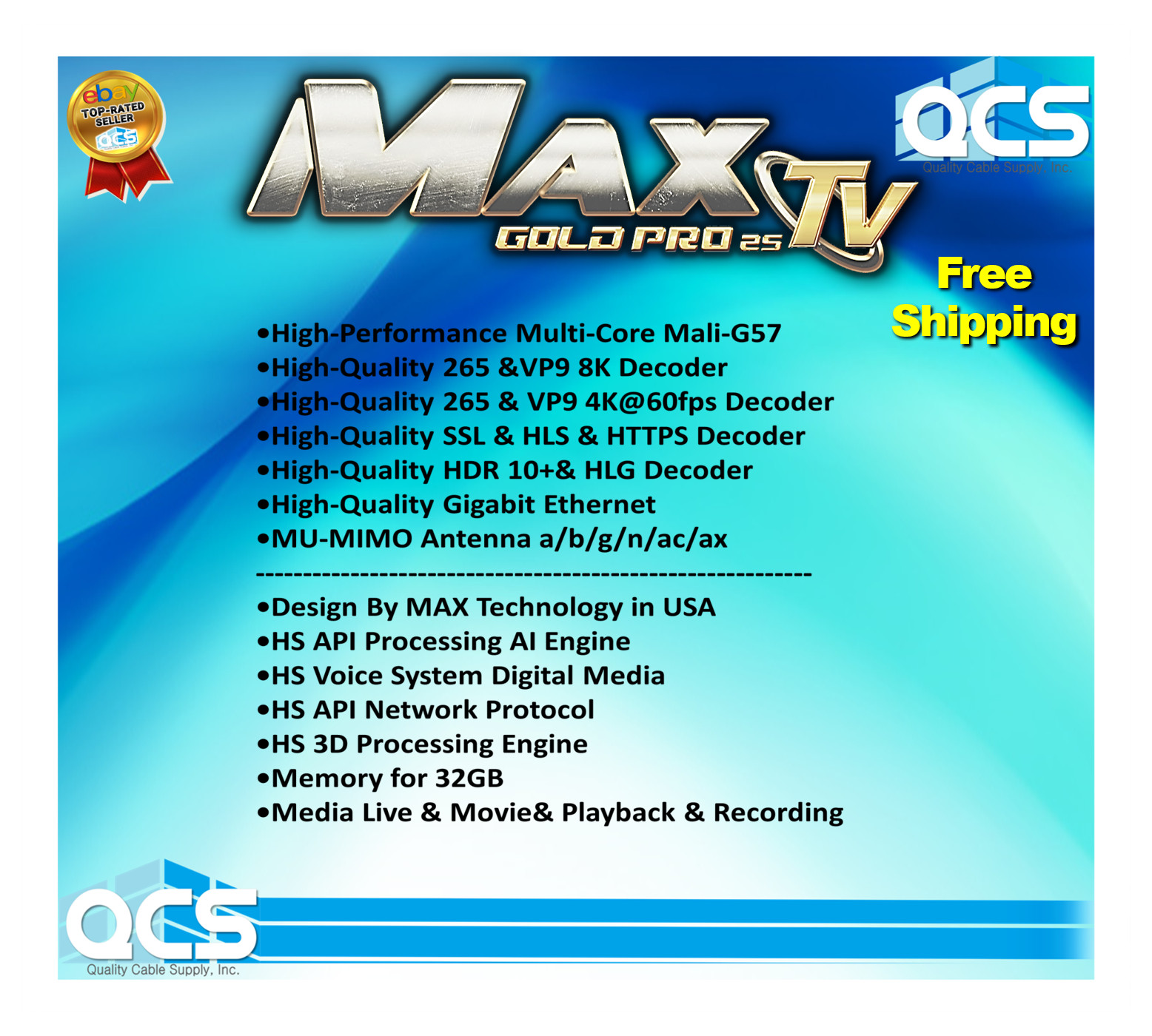 MaxTV Gold PRO 25 Max TV Box 8K Quad Core 64 Bit 2026