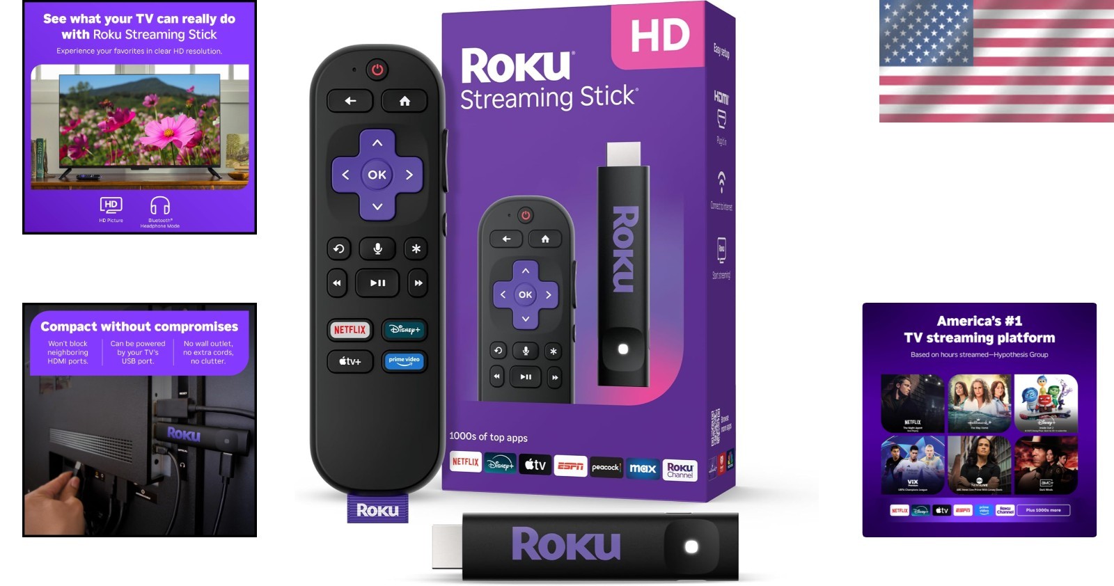 Roku 3840R Streaming Stick HD Media Player with Voice Remote – 2025 Model