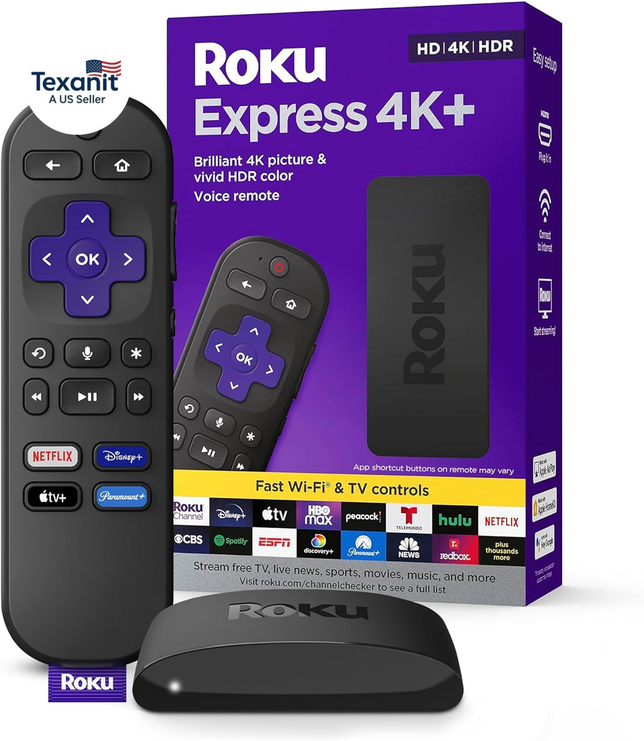 Express 4K+ | Streaming Device 4K/HDR with Voice Remote, Free & Live TV