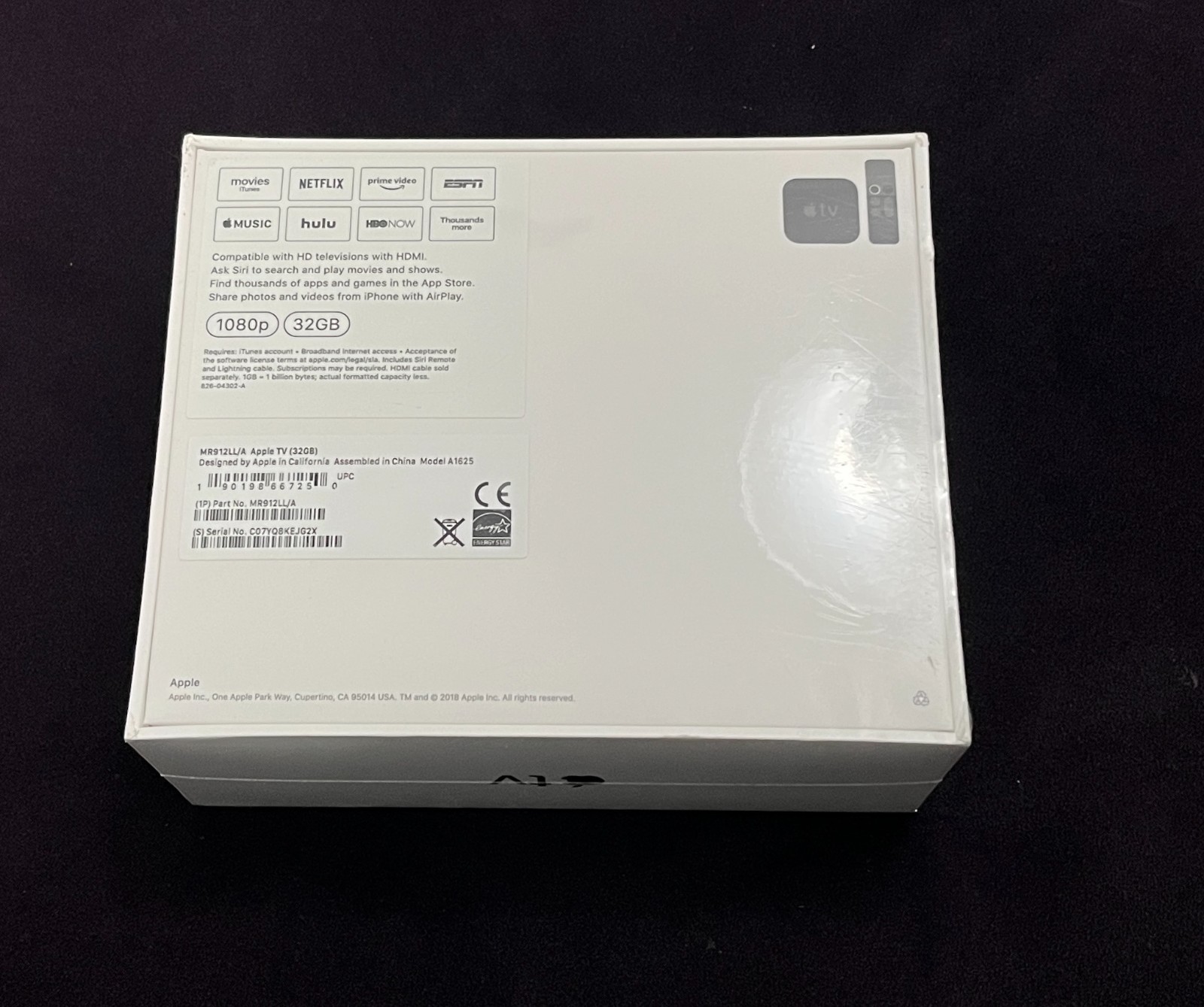 Apple TV (4th Generation) A1625 32GB HD Media Streamer Wi-Fi + Ethernet – Black