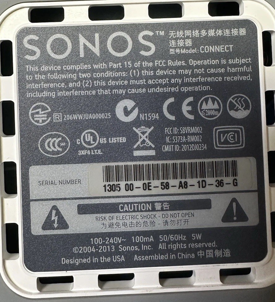 Sonos CONNECT S1 ,Gen 1 Wireless Digital Media Streamer Audio (Price For 1)