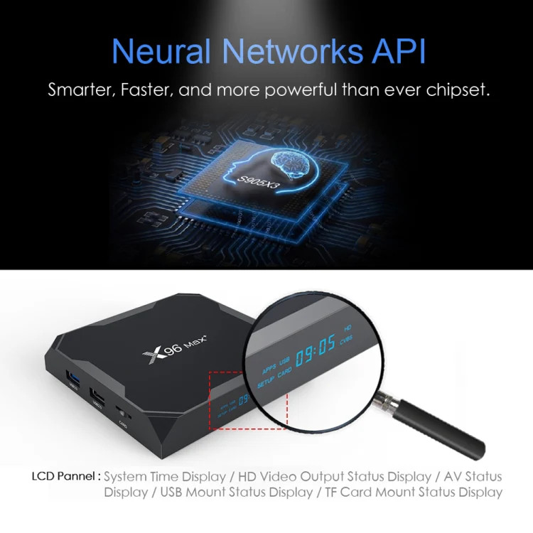 X96 max+ 4K Smart TV Box, Android 9.0, Amlogic S905X3 Quad-Core Cortex-A55,4GB+