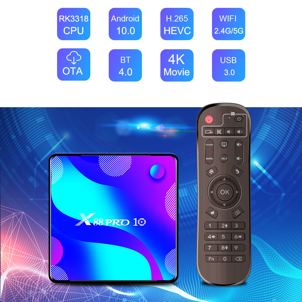 2020 TV Box Android 10 VONTAR X88 PRO 4GB 32GB 64GB Rockchip RK3318 4K 1080