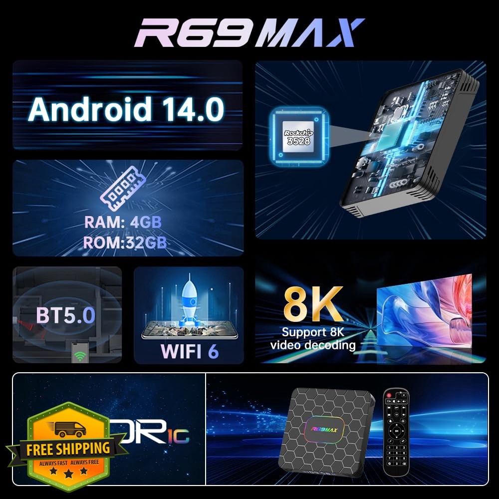 IDEALROYAL R69 Max Android 14 TV Box 4GB 64GB