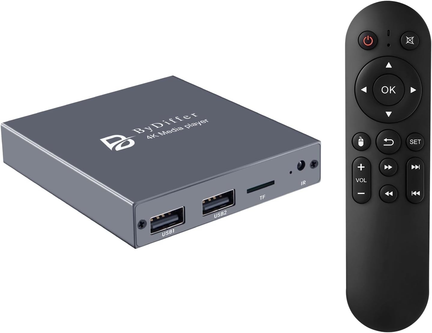 ByDiffer 4K HD Digital Media Player USB Micro SD HDMI H 265 Grey