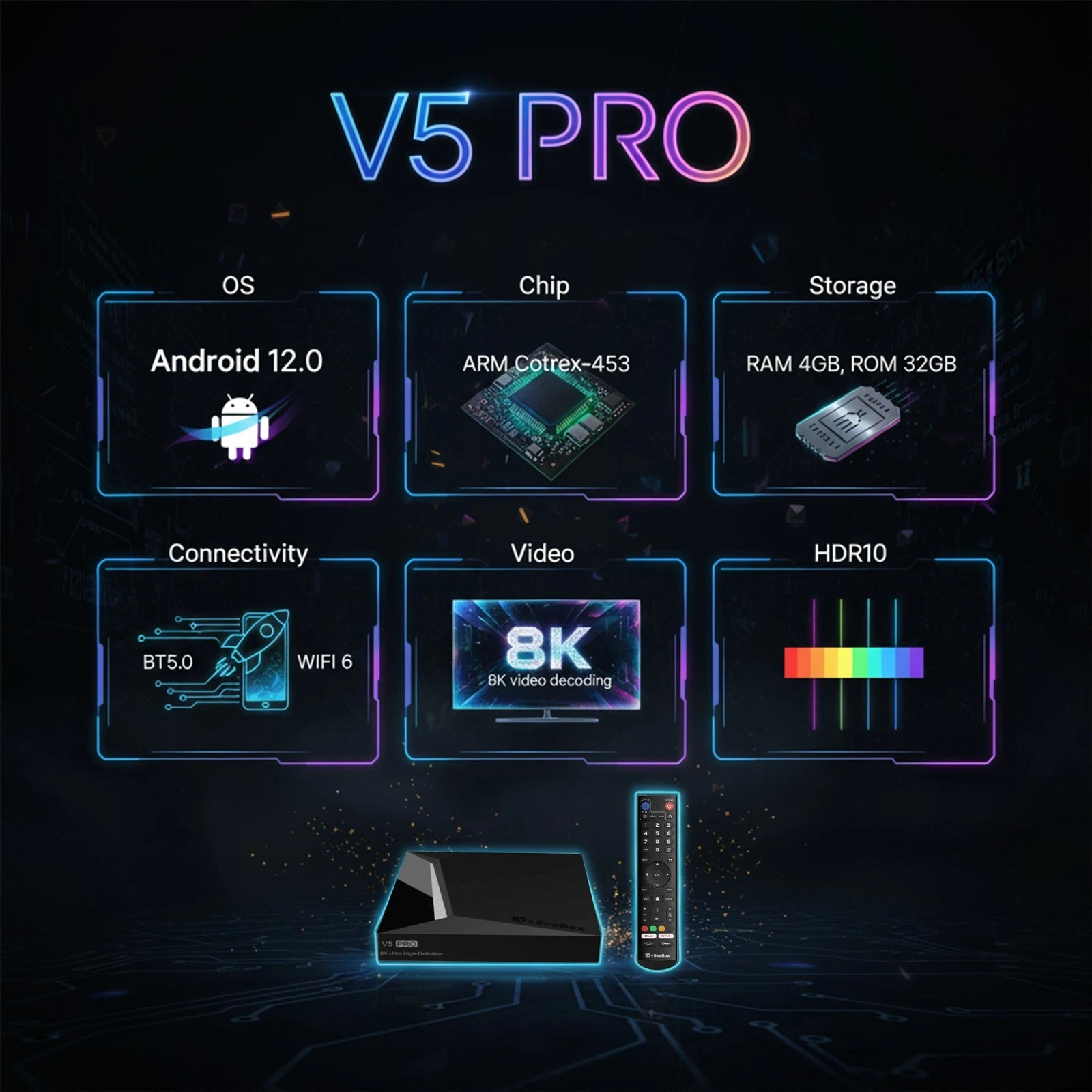 vSeeBox V5 Pro Android 12 TV Box 4GB+32GB WiFi6 6K HDR Streaming Media Player