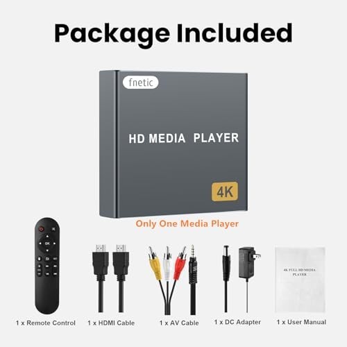 4K Digital Media Player – HDMI/AV Output, USB/SD Card, H.265, Auto Playback, Gre