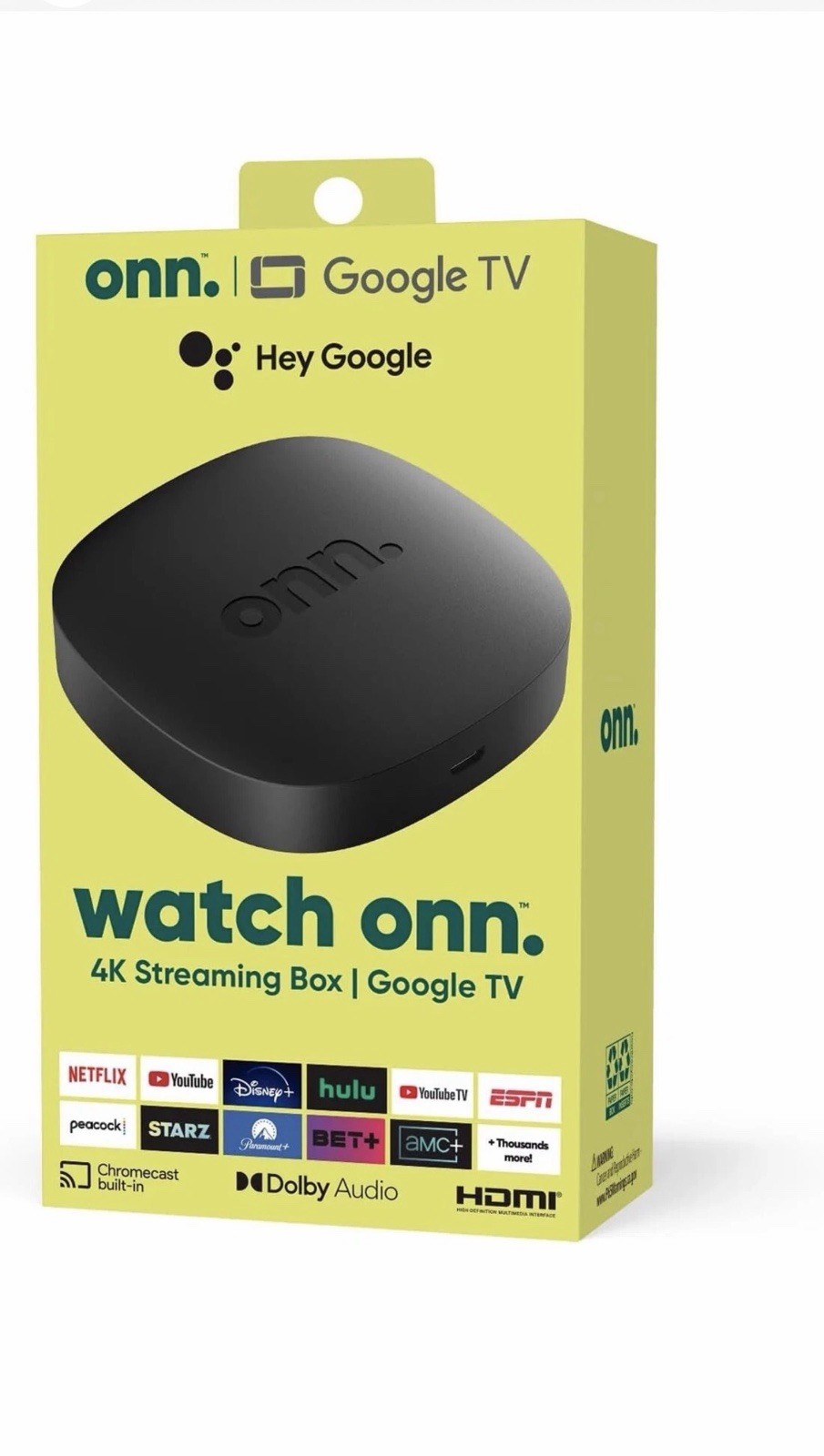 Onn. Google TV 4K Streaming Device Media Player with Remote – NEW SEALED