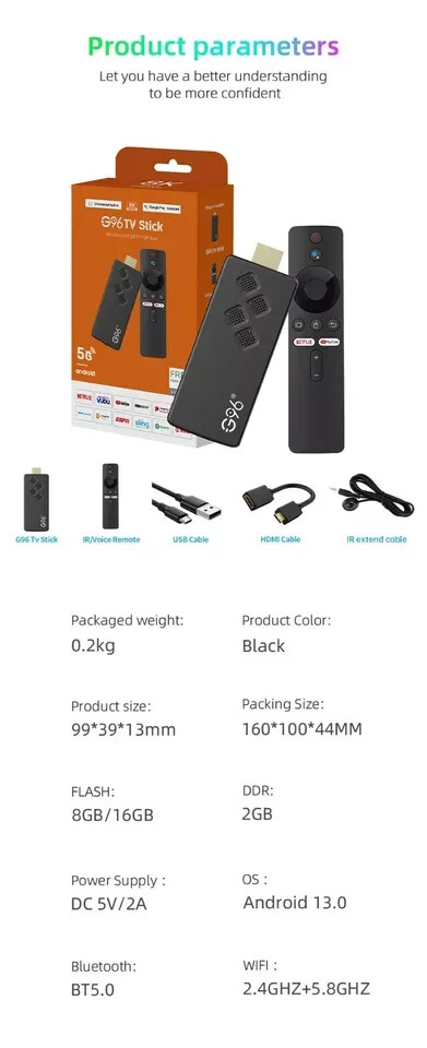 Smart TV Stick Android 13 Dual Wifi BT5 4k W/ Voice/Infrared Remote Control
