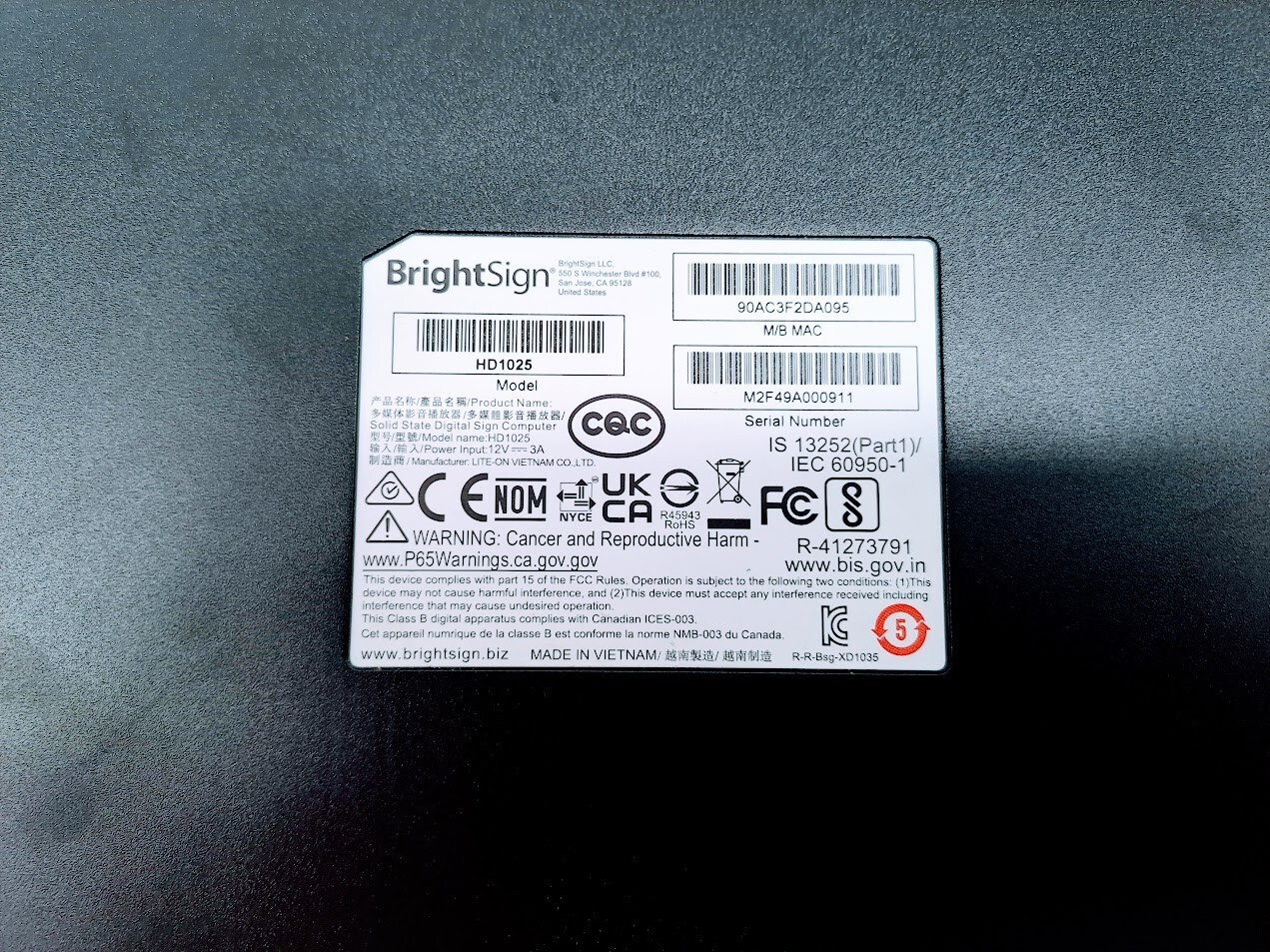 BrightSign HD1025 Solid State Digital Sign Computer