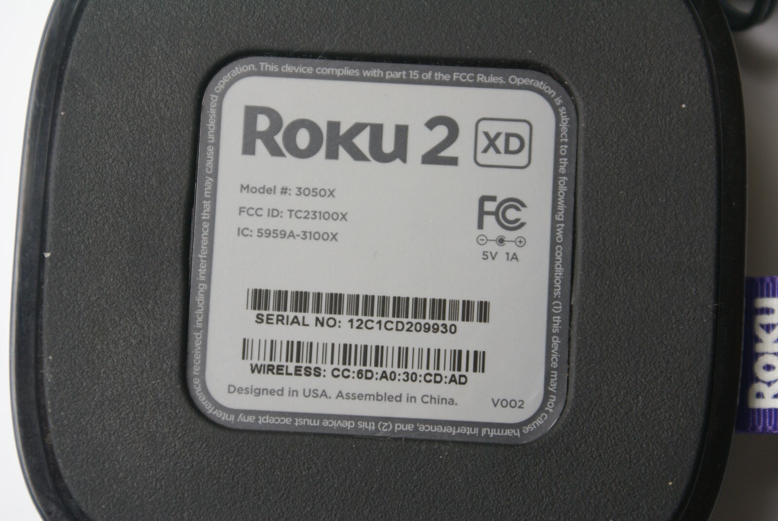 Roku 2 XD (2nd Generation) Media Streamer 3050X w/ Remote & AC Adapter – Working