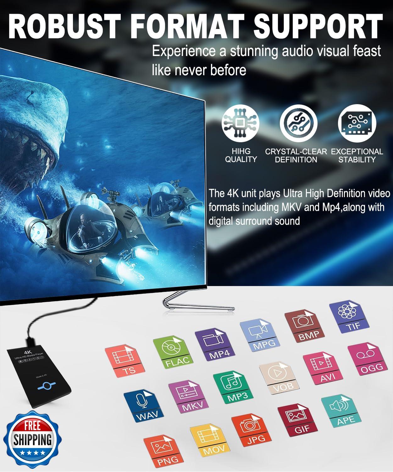 4K Ultra HD Media Player and HDD Enclosure 2-in-1 – Play H.265/HEVC H.264/AVC