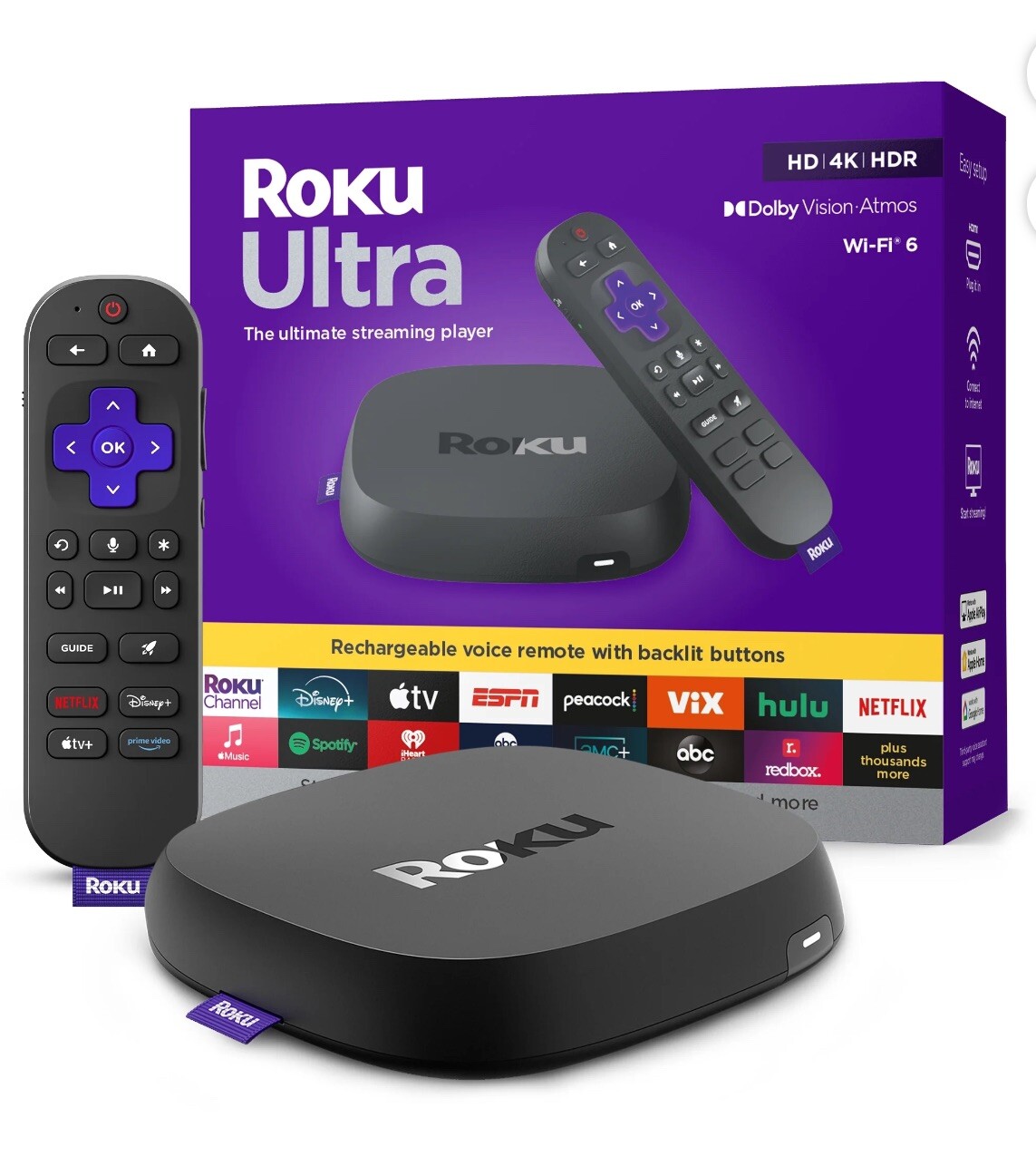 2024-Roku Ultra 4K/HDR10+/Dolby Vision & Atmos Streaming Device Rechargeabl New*