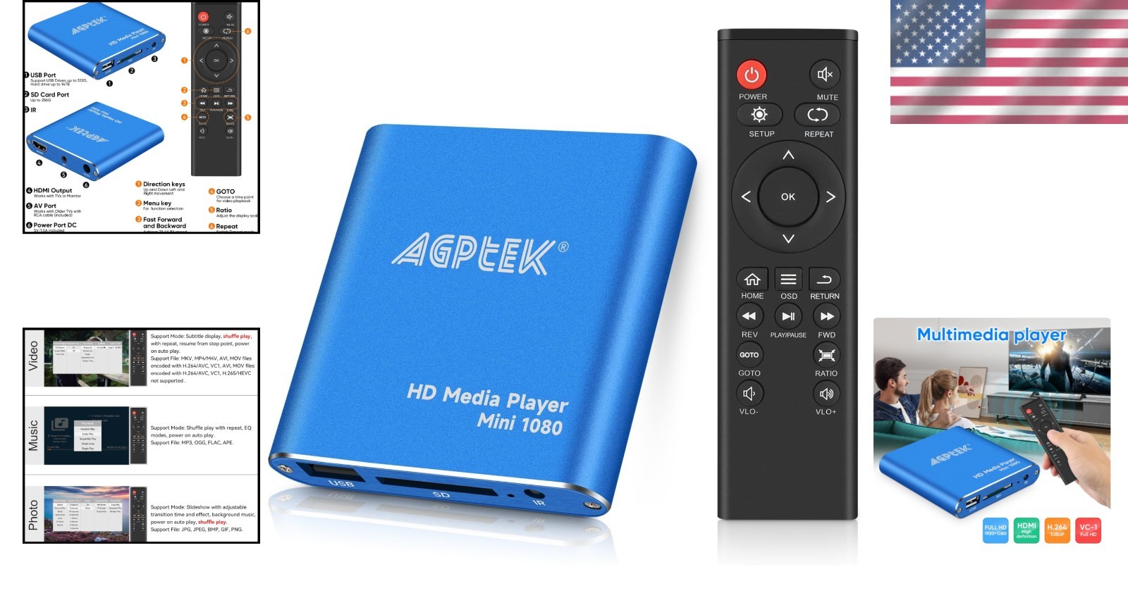 Mini 1080p HDMI Media Player – Compact, Multi-Format Playback for Home & Travel