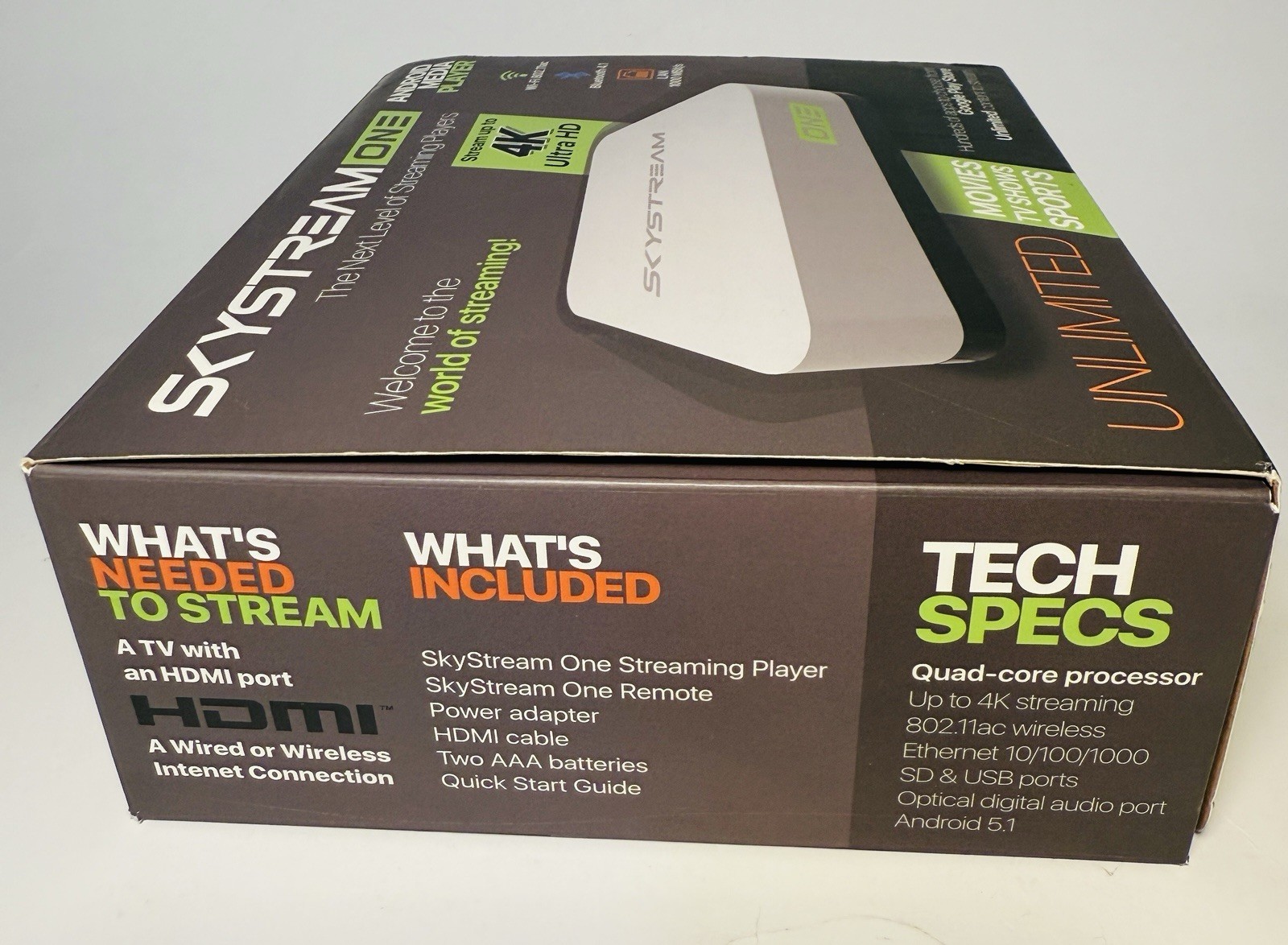 SkyStream One Android Media Streamer SS-ONE Media Box w/ Power Cord And Remote