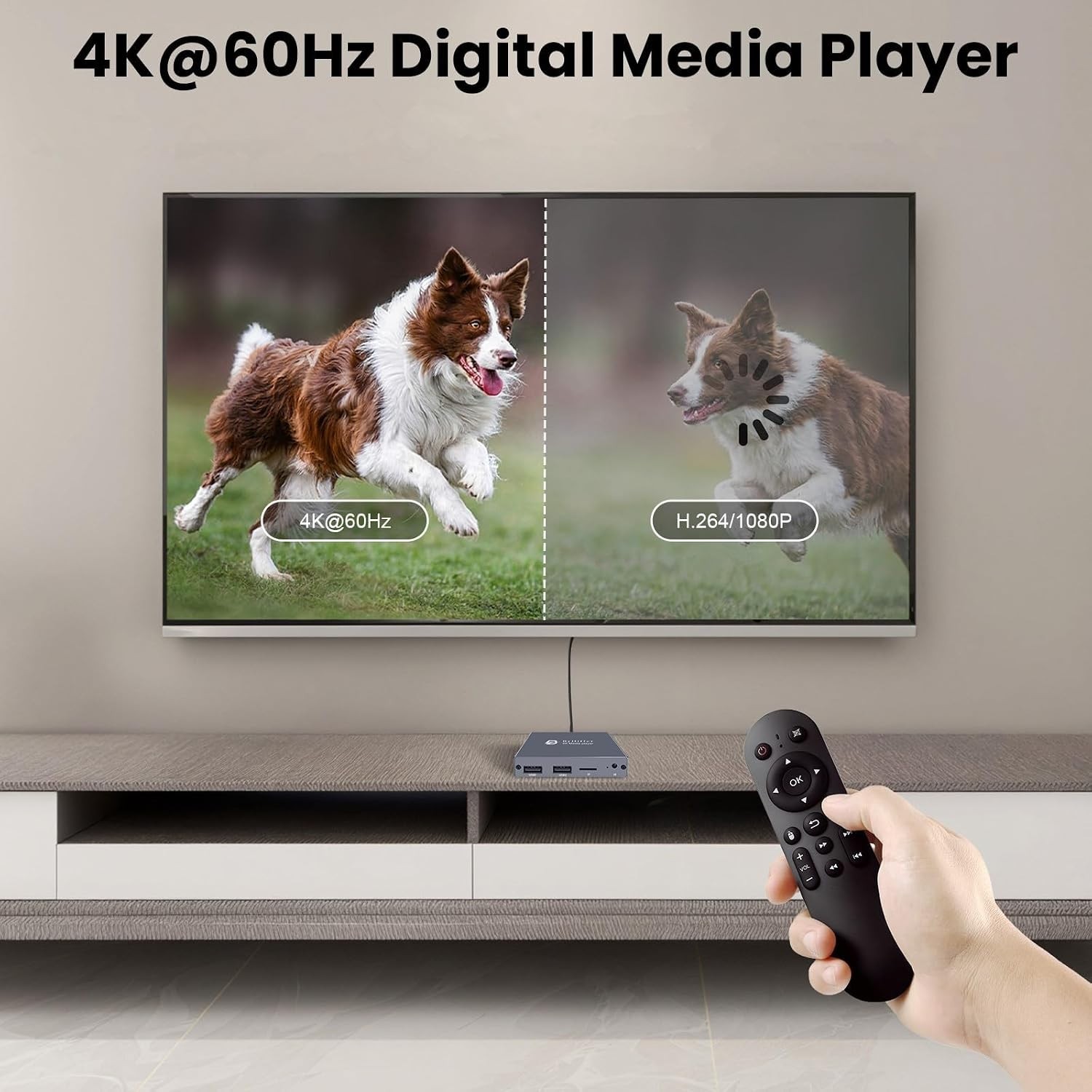 ByDiffer 4K HD Digital Media Player USB Micro SD HDMI H 265 Grey