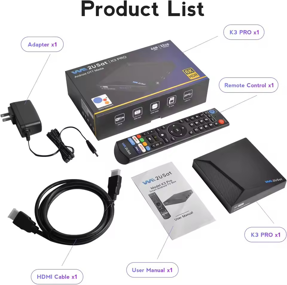 K3 Pro 6K HDR Android TV Box WiFi-6 Quad Core 4GB+32GB BT 5.0 Voice Remote