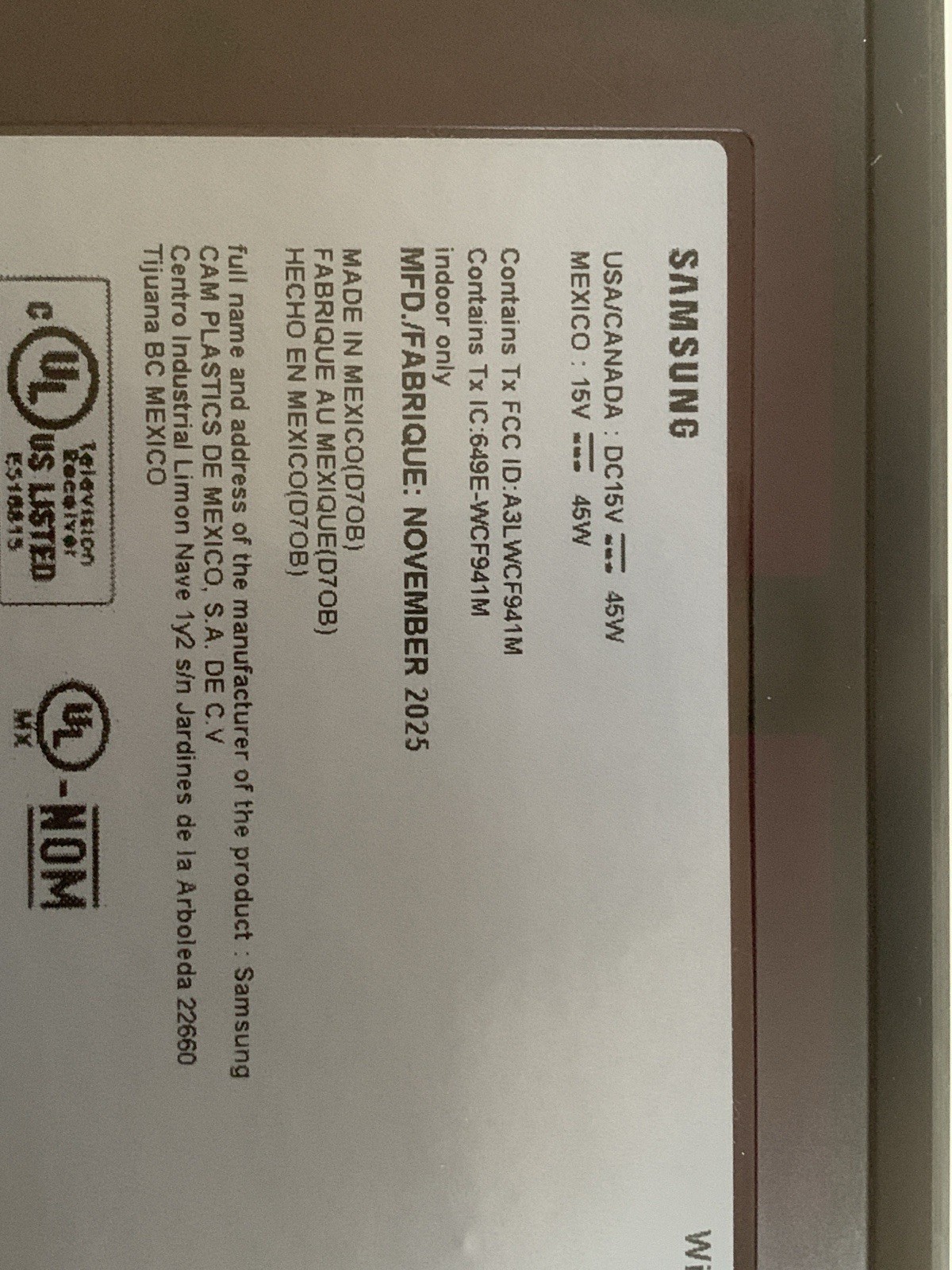 Samsung Wireless One Connect Box WOC8000F w/ Remote and Power Supply