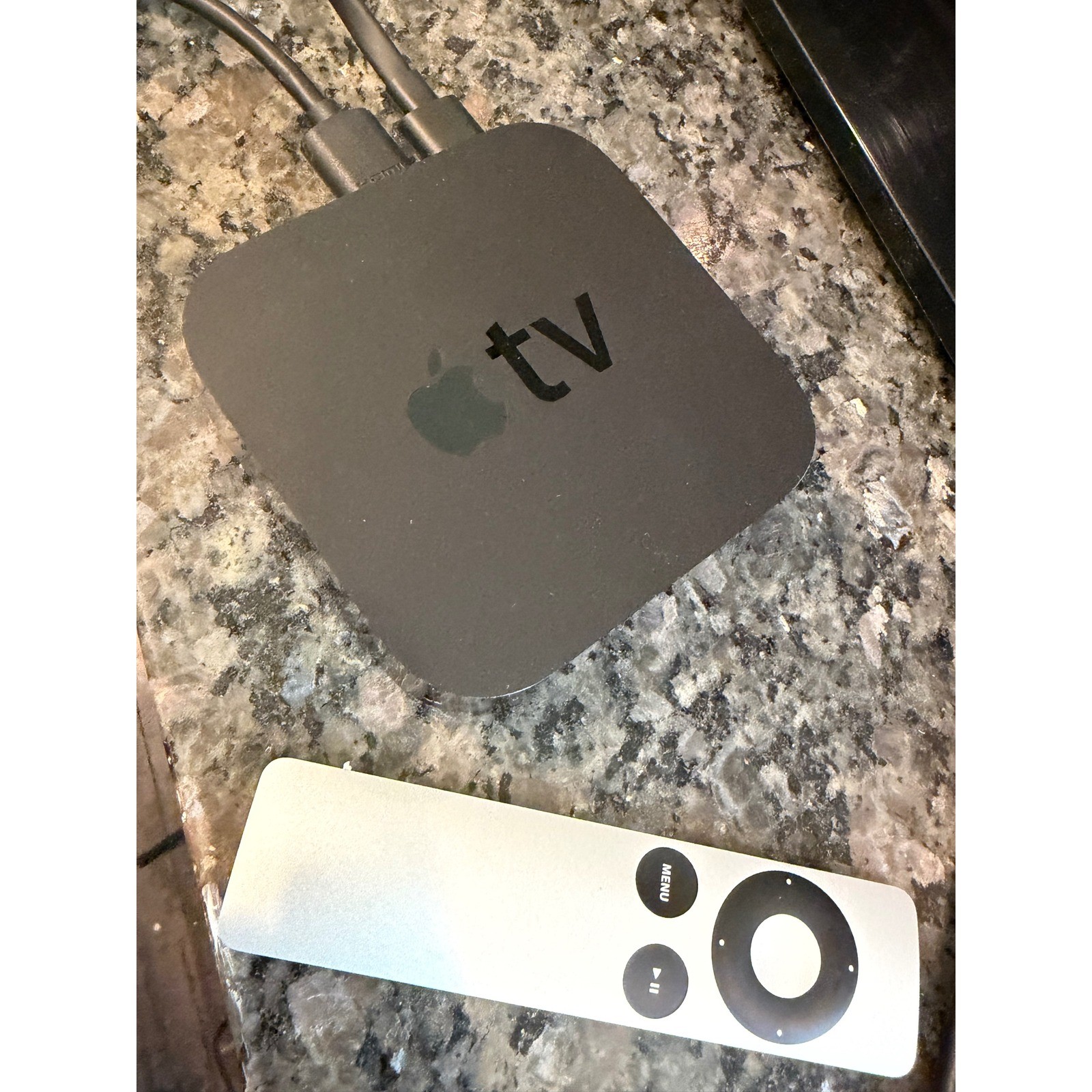 Apple TV 3rd Gen A1469 Black Media Streamer with Silver Remote and HDMI Cable