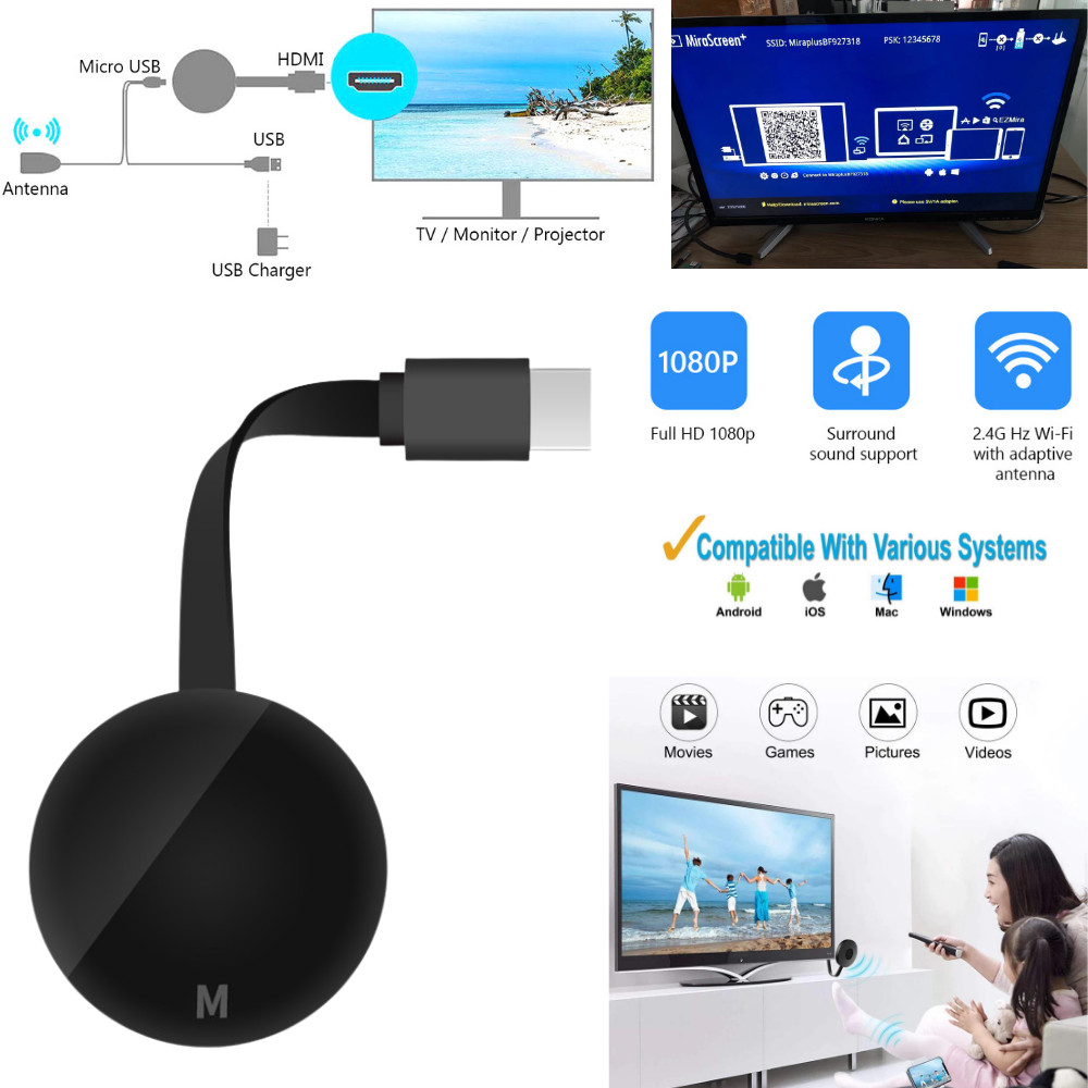 1080P HDMI Wireless Display Receiver WIFI Miracast Mirror Screen Dongle Project