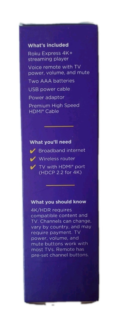 Roku Express 4K+ 3941R HD/4K/HDR Streaming Media Player New Sealed Box