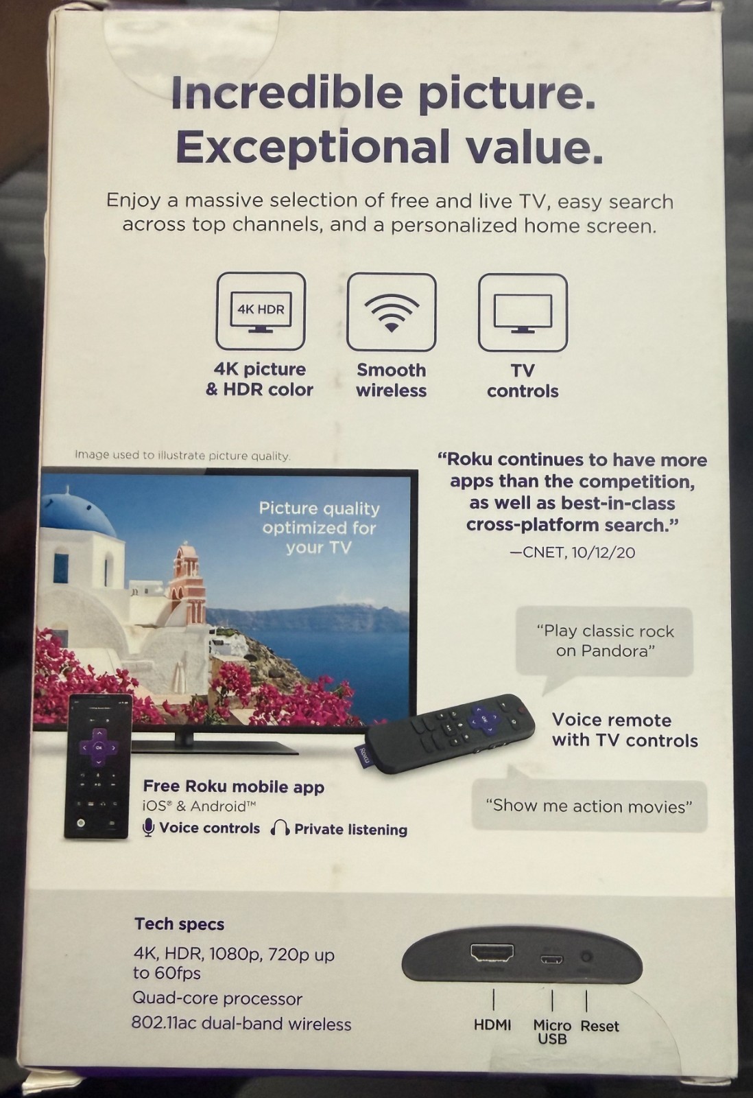 Roku Express 4K+ 4K HDR Streaming Media Player w/ Voice Remote, TV Controls