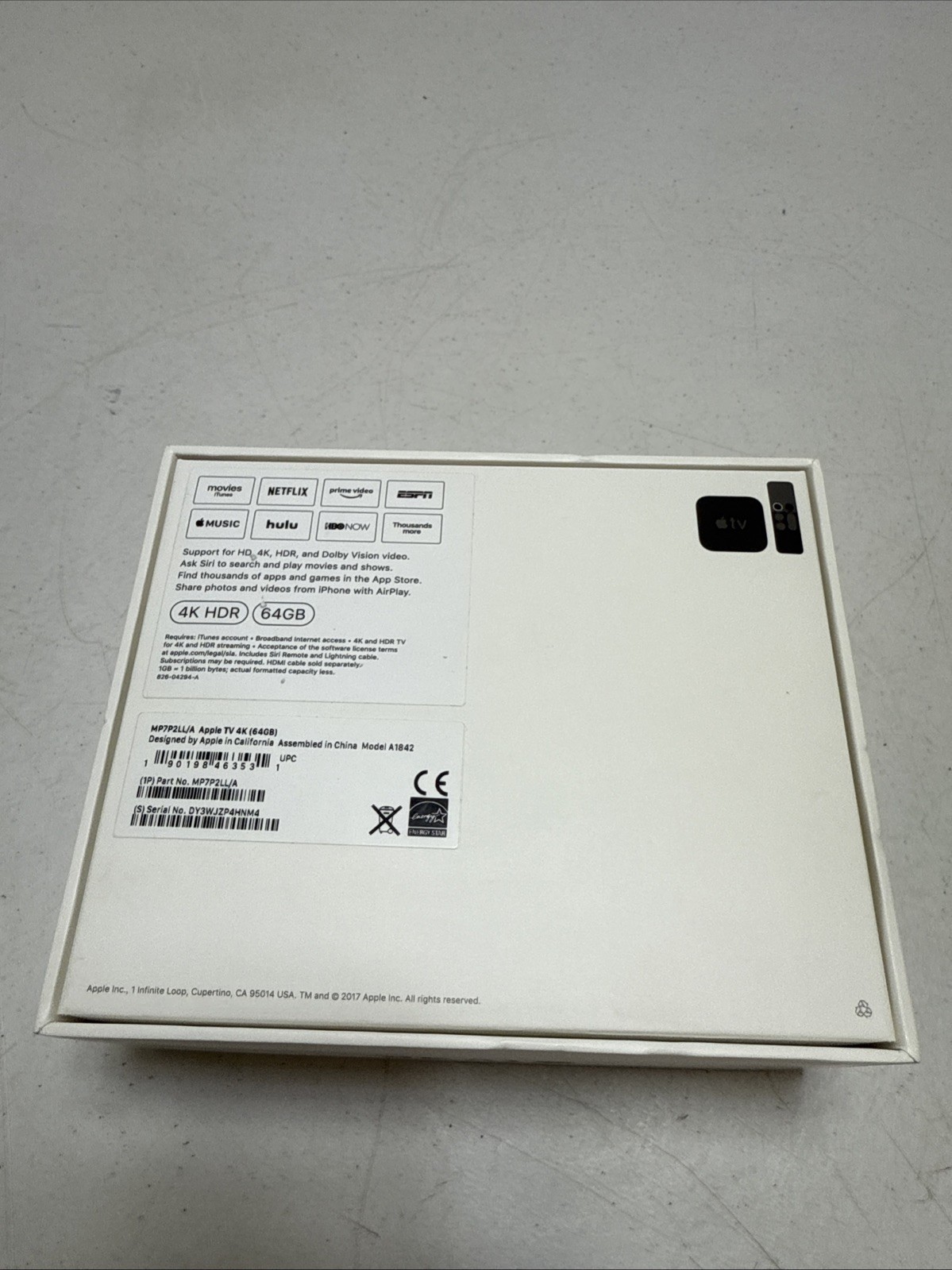 (Empty Box Only) Apple TV 4th Gen 4K HDR 32GB Black MQD22LL/A A1842